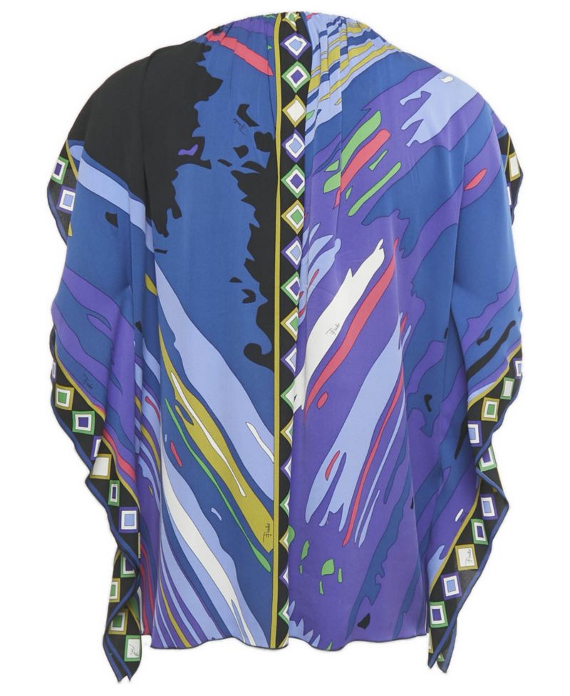Women's Short-Sleeve Scoop Neck Embellished Silk-Blend Kaftan Tunic Top