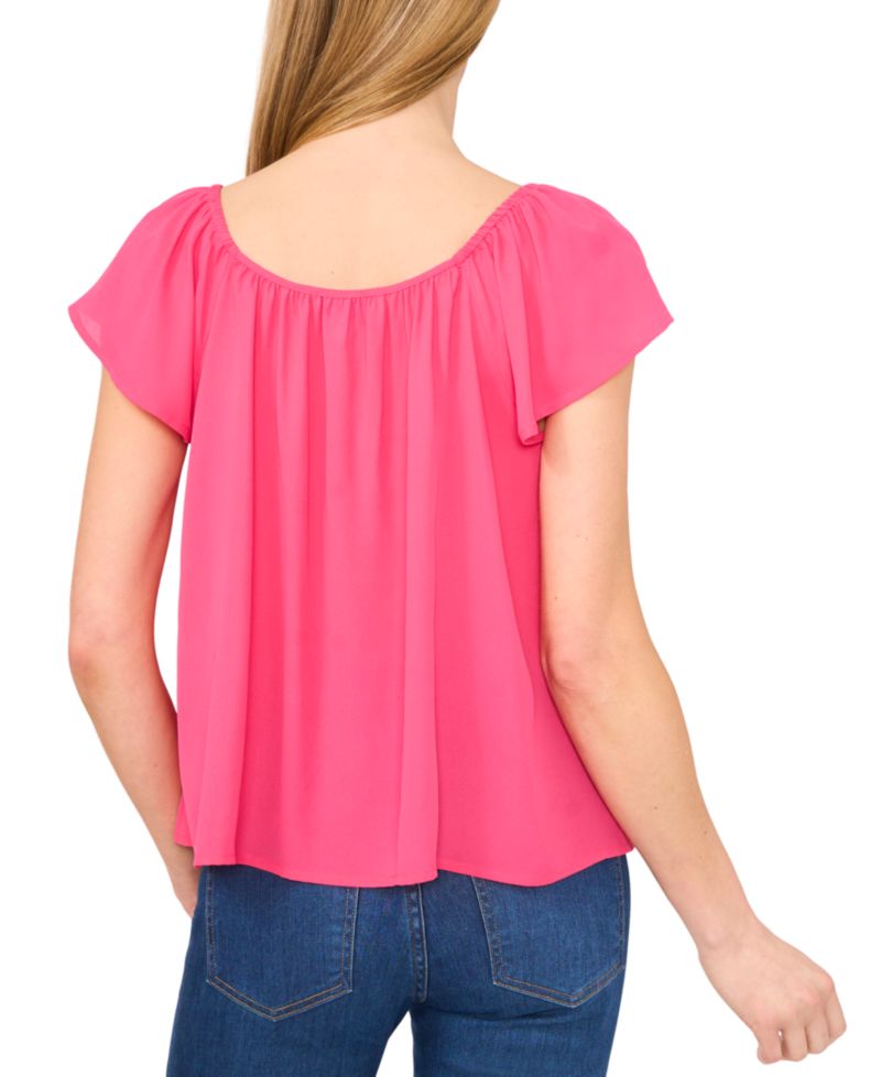 Women's Round-Neck Flutter-Sleeve Blouse