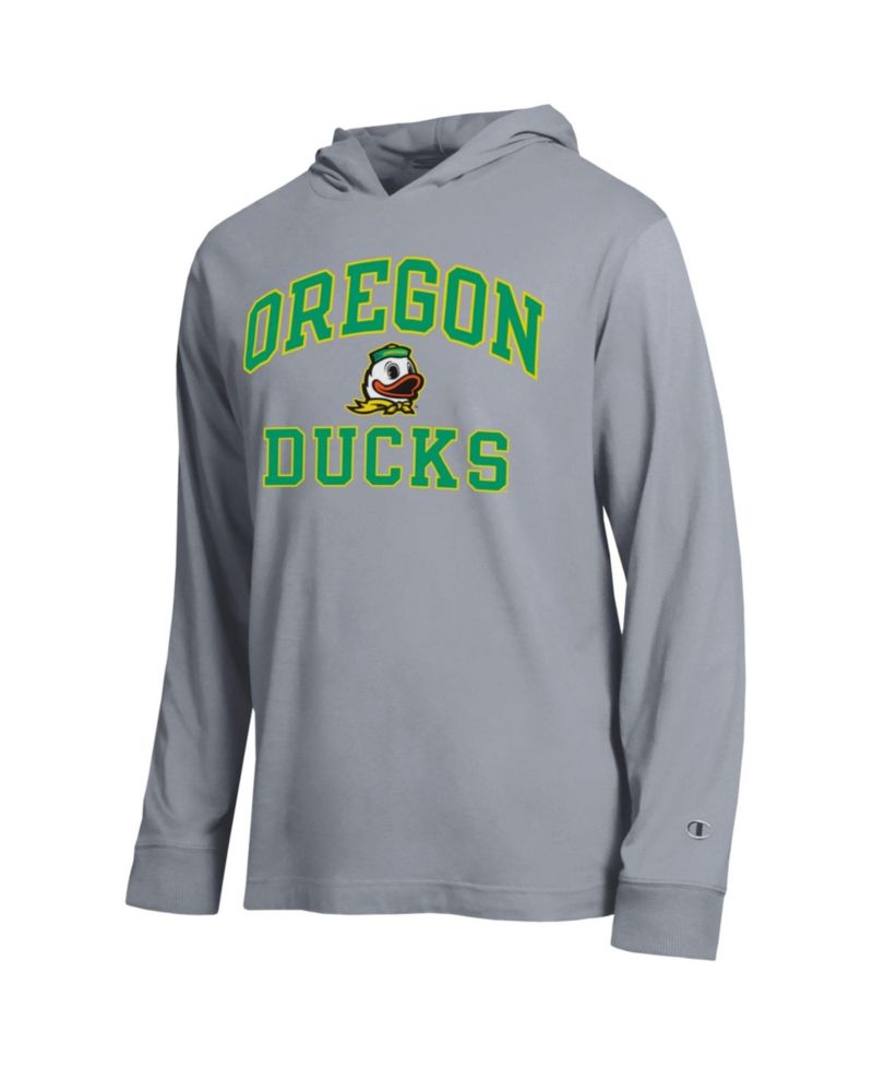 Men's Heather Gray Oregon Ducks High Motor All-Star Long Sleeve Hooded T-Shirt