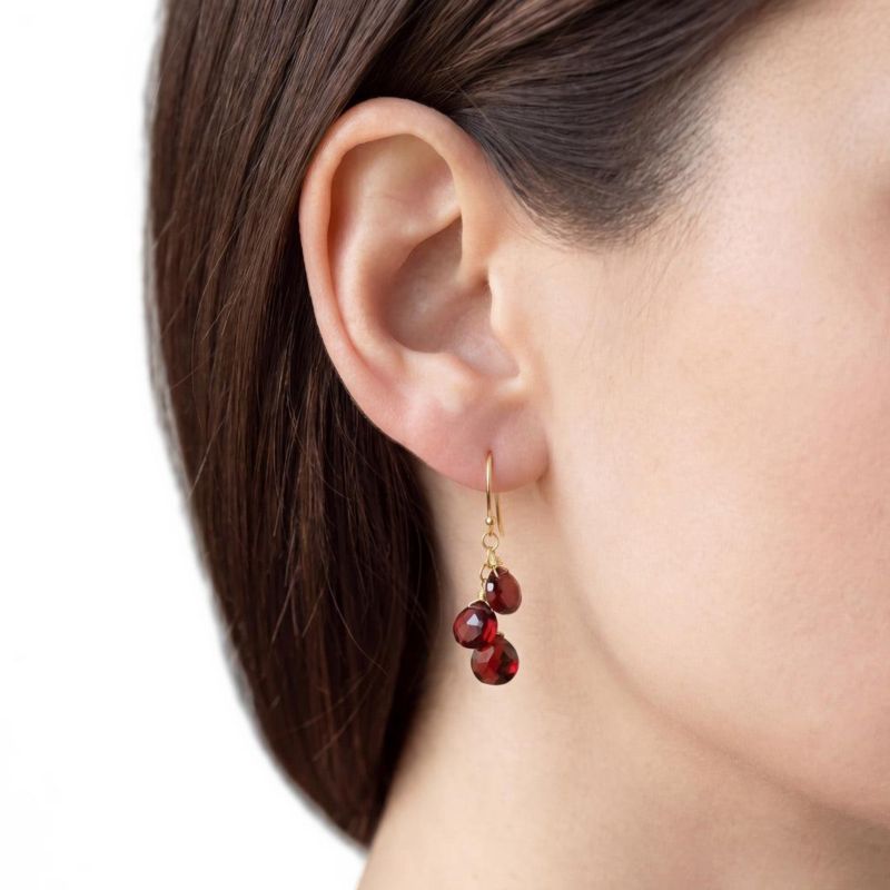 Garnet Bead Dangle Earrings 14K Gold