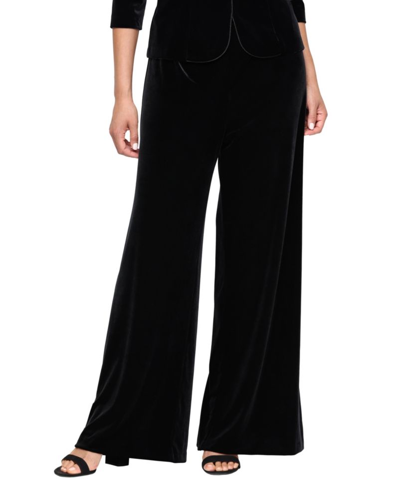 Petite Velvet Palazzo Wide-Leg Pants