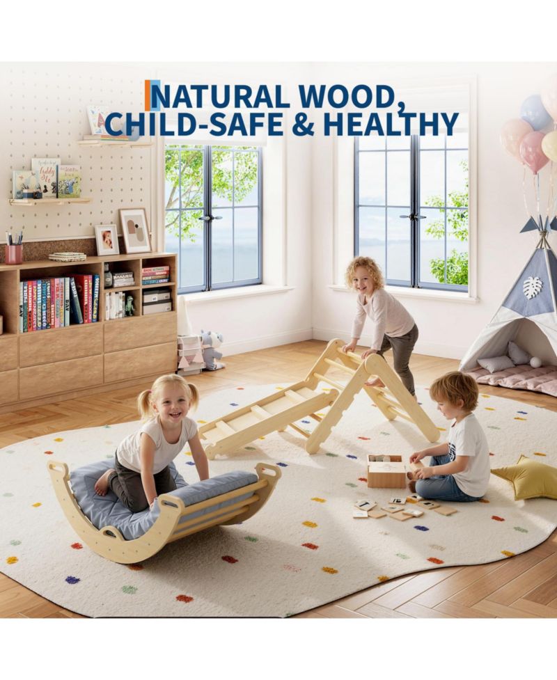 7-in-1 Educational Wooden Climbing Frame Triangle Climbing Set for Toddlers – Collapsible Triangle, Arch, Ramp and Ladder