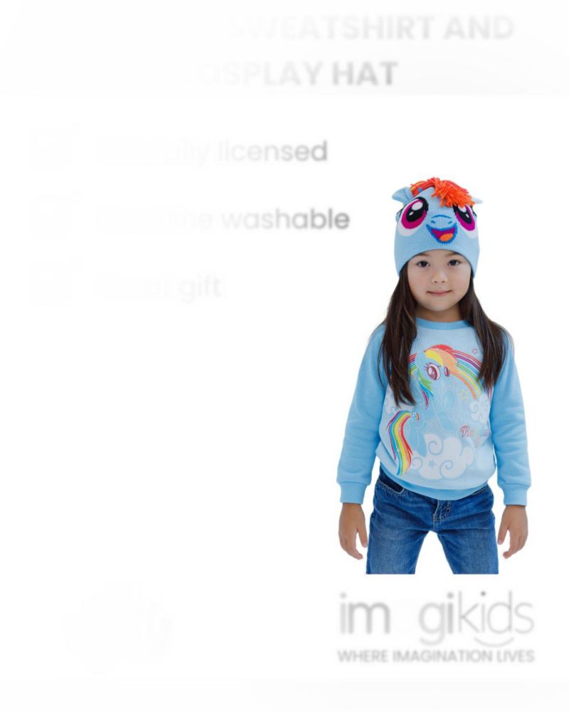 Toddler Girls My Pony (2T-5T) Rainbow Dash Pullover Fleece Sweatshirt and Cosplay Hat