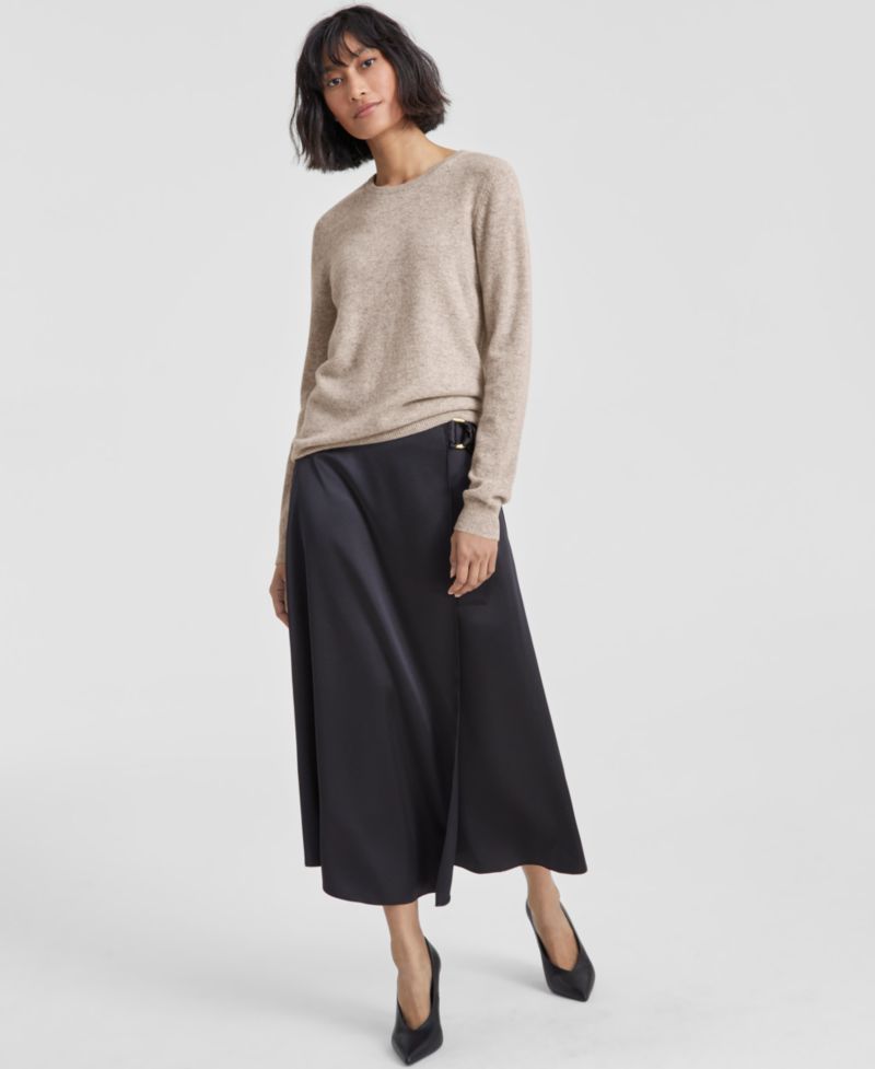 100% Cashmere Women's Petite Long-Sleeve Crewneck Sweater