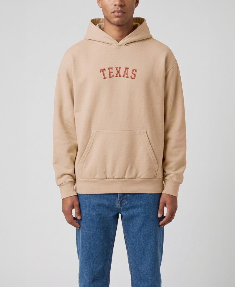Men's Tan Texas Longhorns Upside Down Embroidered Vintage Heavyweight Hoodie