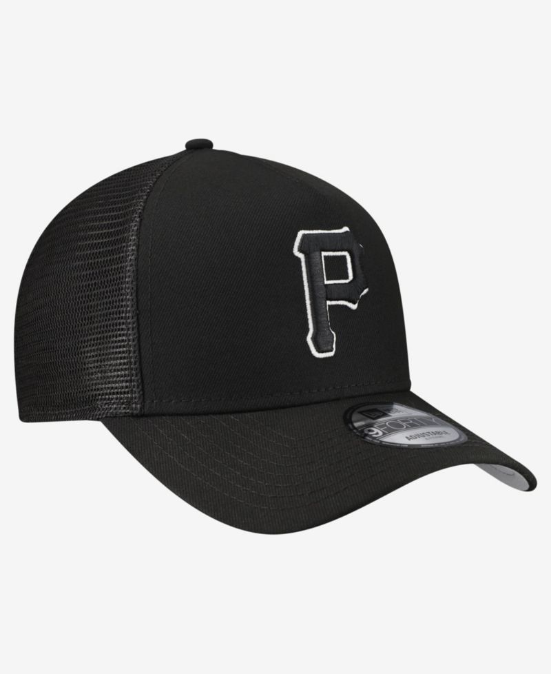Men's Black Pittsburgh Pirates Side Script 9FORTY A-Frame Trucker Adjustable Hat