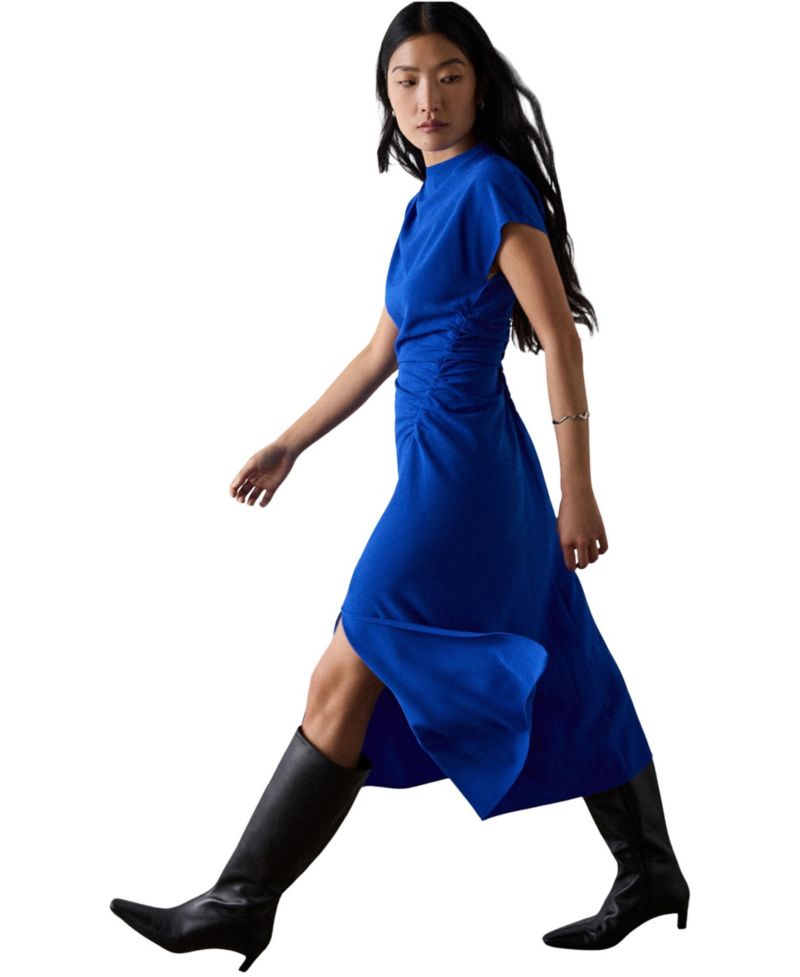 Women's Ruched Asymmetric Short-Sleeve Midi Dress