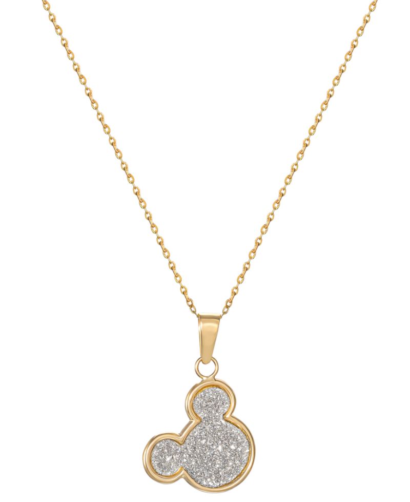 Mickey Mouse Glitter 15" Pendant Necklace in 10k Yellow Gold