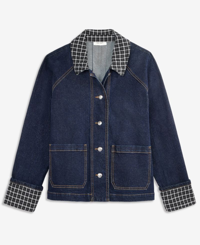 Women's Denim Plaid Cuff Jacket