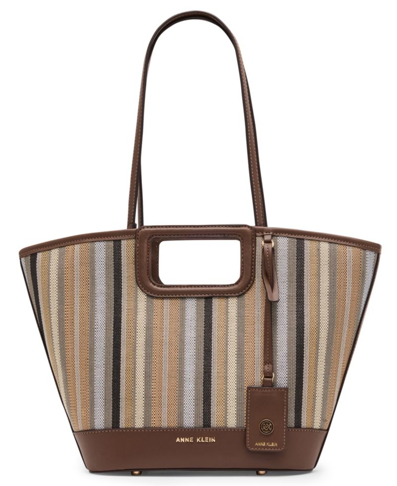 Stripe Cut Out Small Handle Tote Handbag