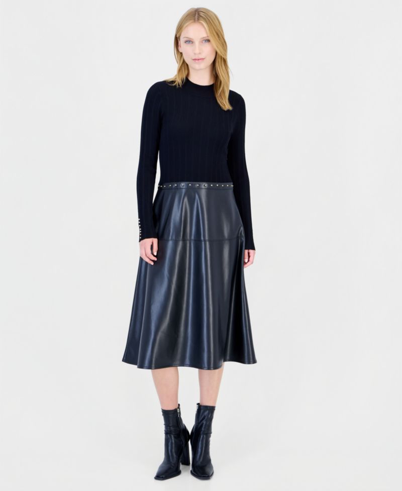 Women's Long-Sleeve Mock Neck Midi Dress