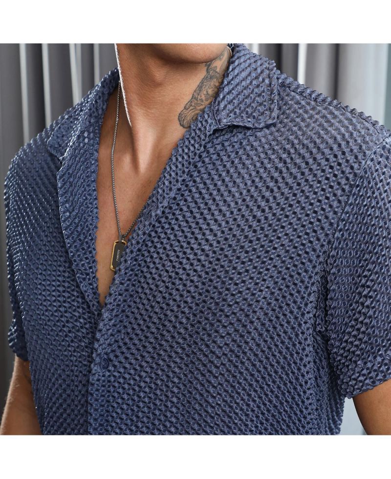 Men's Lapis Blue Puffy-Textured Shirt
