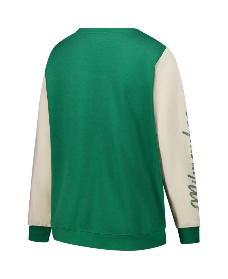 Women's Hunter Green Milwaukee Bucks Plus Size Oversized Rise Andie Pullover Sweatshirt