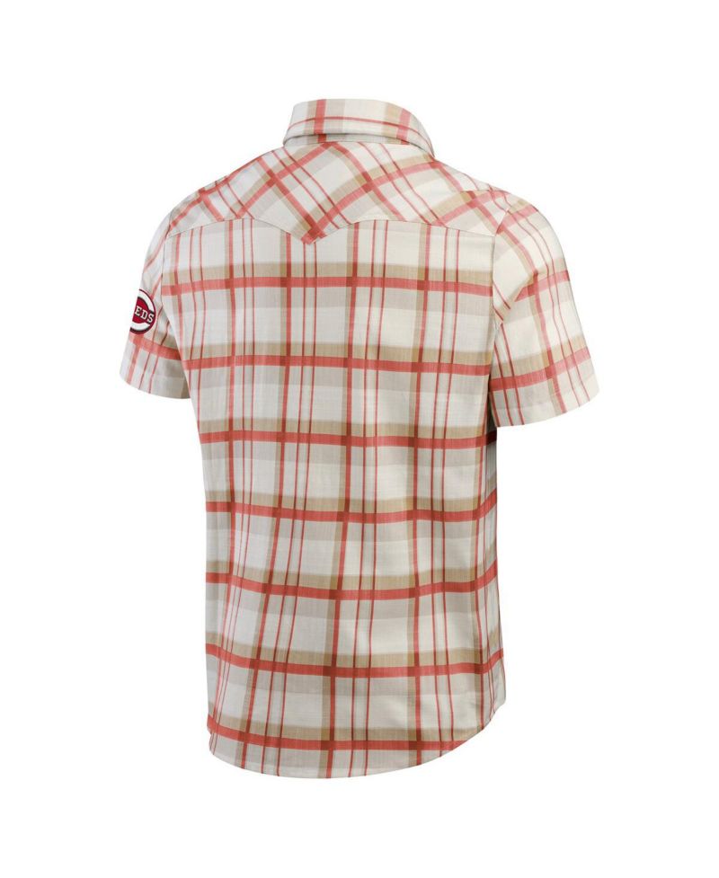 Men's Red Cincinnati Reds Plaid Full-Snap Shirt