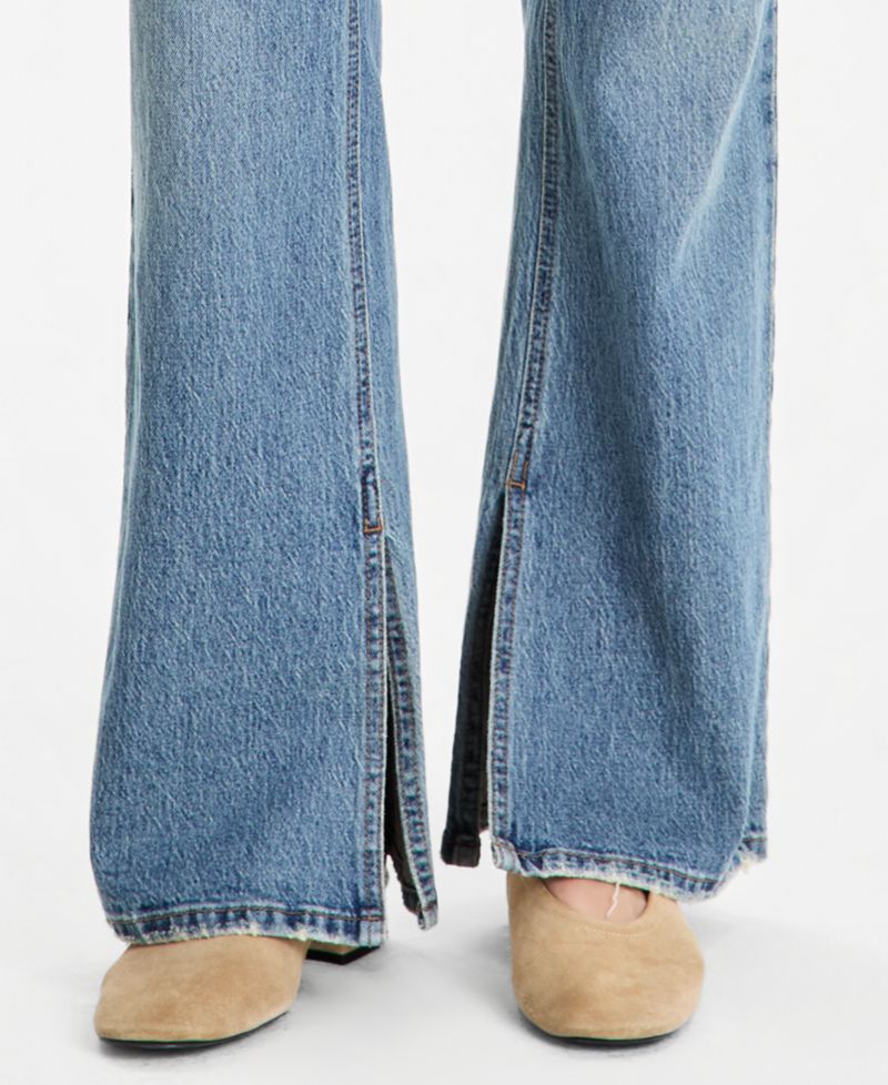 Petite Side Slit Bootcut High-Waisted Jeans