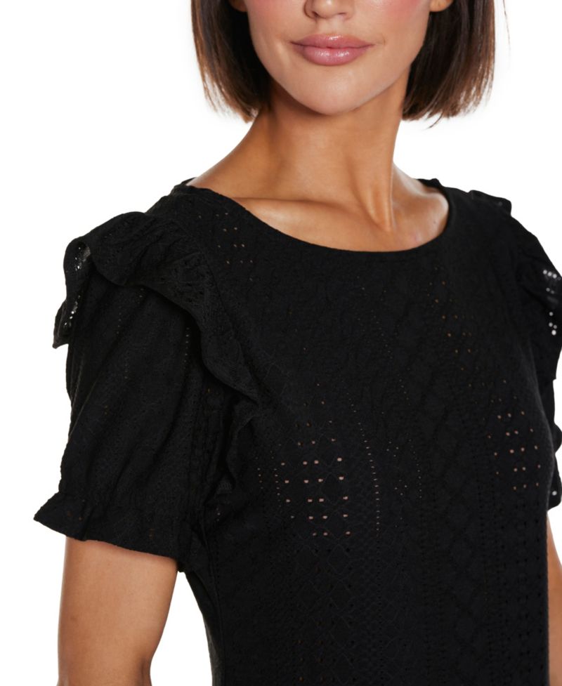 Women's Knit Eyelet Ruffle Sleeve Top