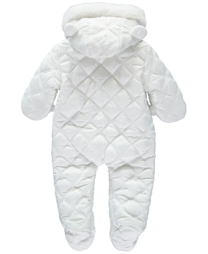 Baby Girls' Diamond Quilt Hooded Faux-Fur-Trim OnePiece