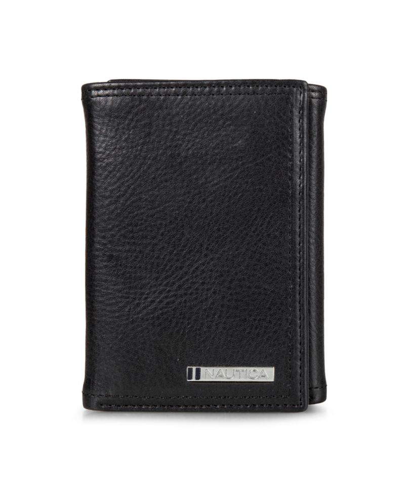 Men's Enameled Logo Leather Trifold Wallet