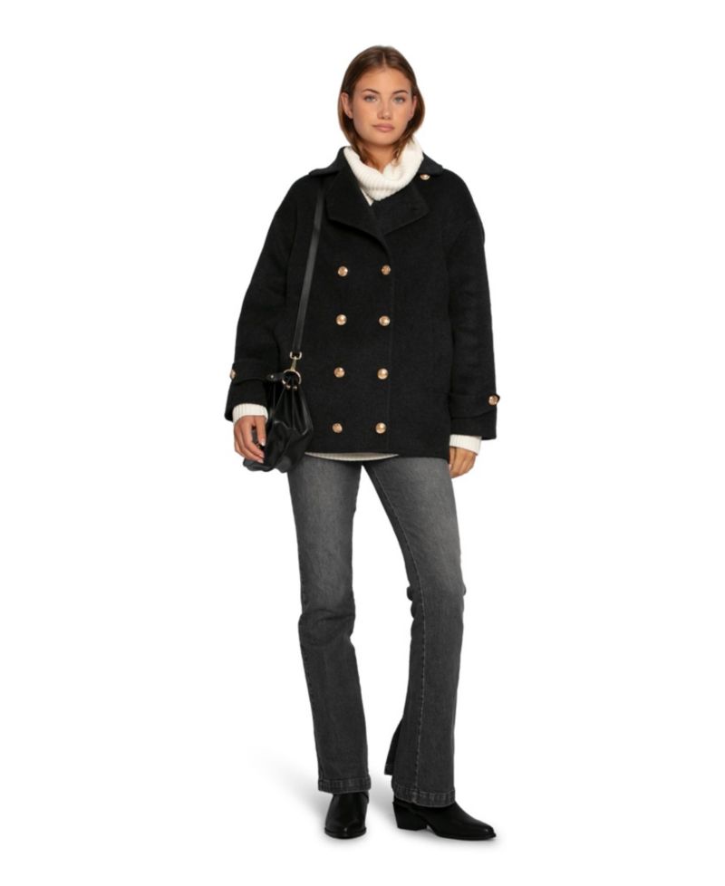 Women's Right and Forward Double Breasted Wool Blend Pea Coat