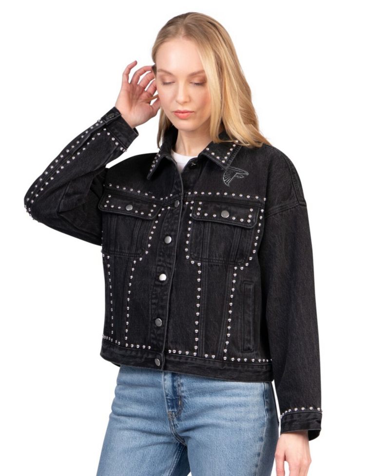 Women's Black Atlanta Falcons Pit Stop Crew II Full-Button Denim Jacket
