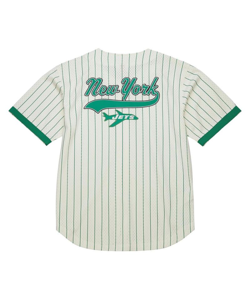 Men's Cream New York Jets Vintage Logo Final Seconds Full-Button Mesh T-Shirt