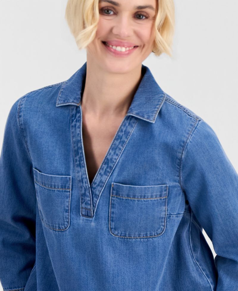 Petite Cotton 3/4-Sleeve Denim Tunic