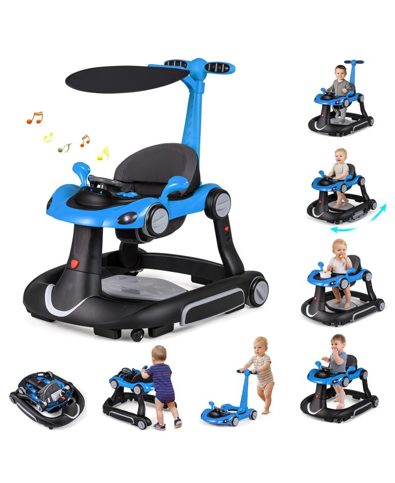 6-in-1 Baby Walker and Activity Center with Canopy, Music and Rocker