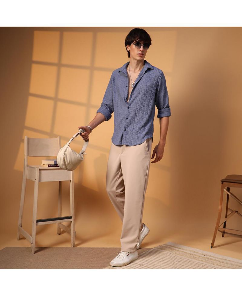 Men's Stone Blue Aztec-Textured Shirt