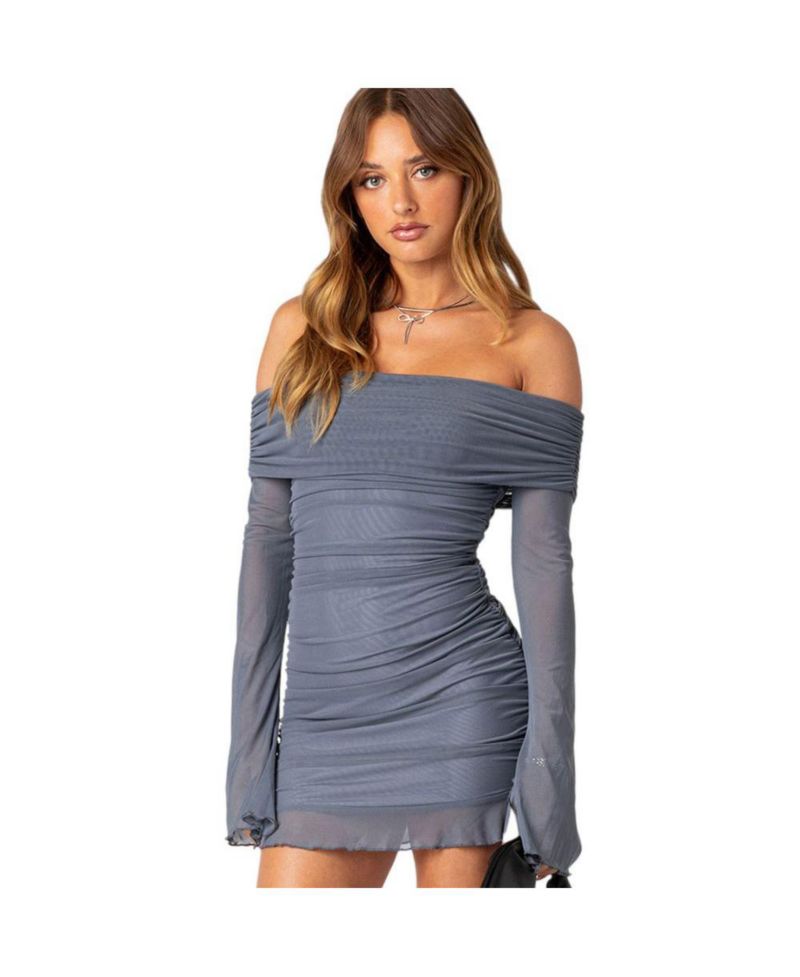Women's Gala fold over gathered mesh mini dress