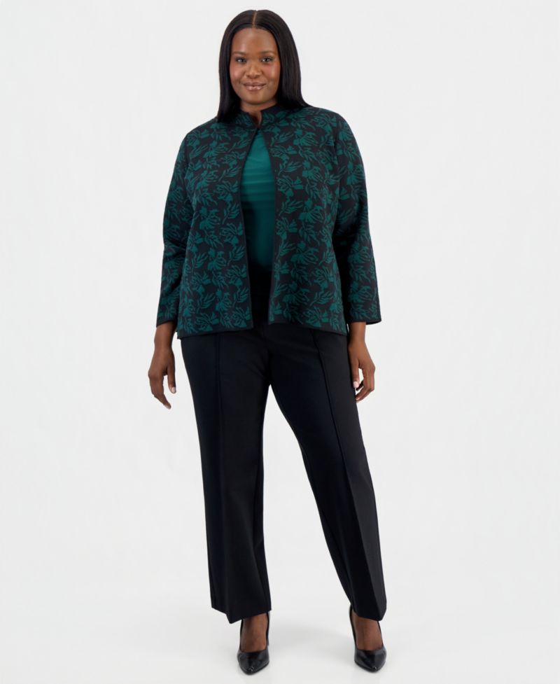 Women's Plus Size Kissing Front Cardigan Jacquard Floral Mock Neck