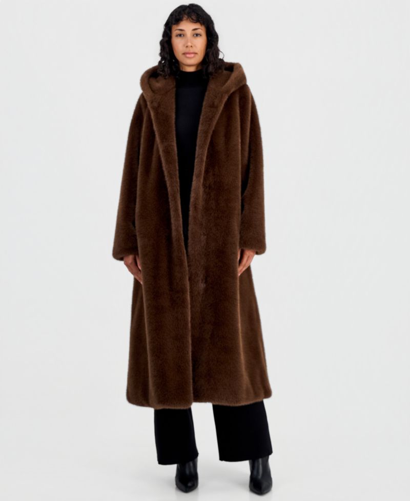 Women's Maxi Hooded Faux Fur Coat