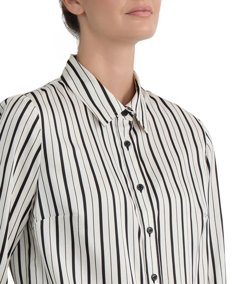 Petite Collared Button-Front Long-Sleeve Blouse