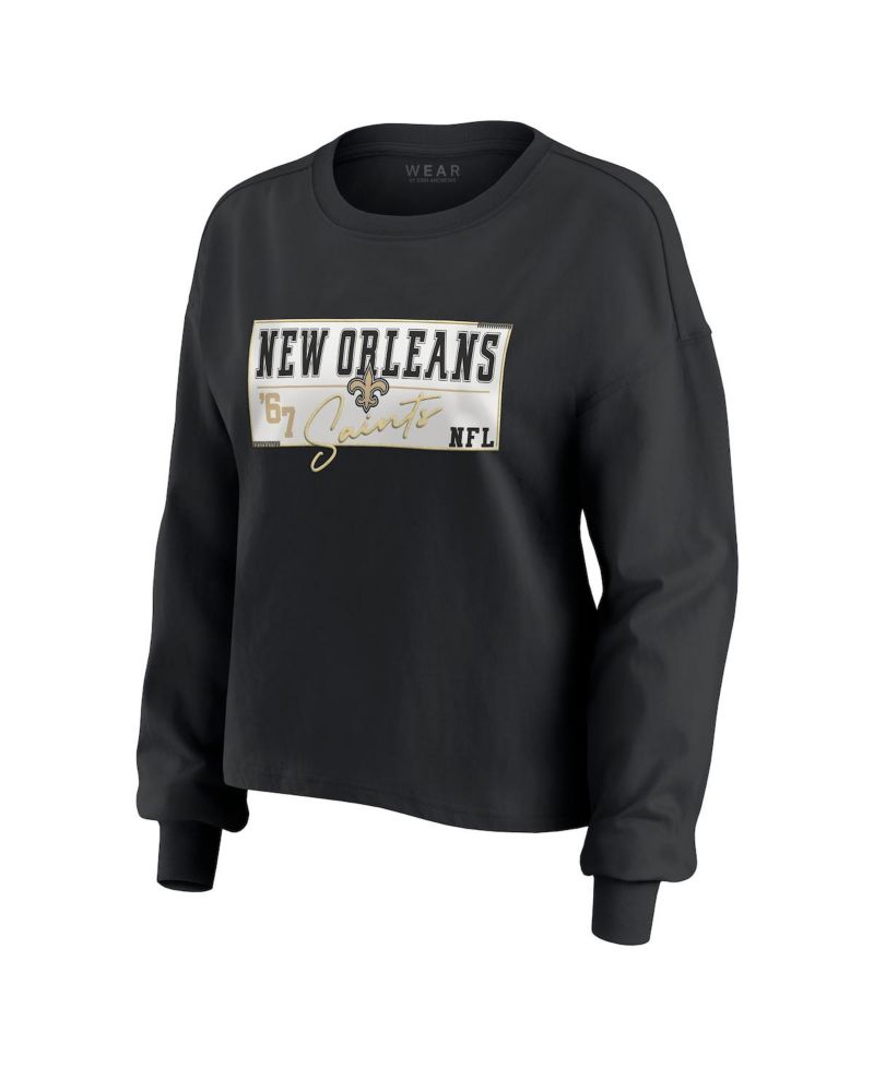Women's 2-Piece Black New Orleans Saints Heavy Rugby Jersey Long Sleeve T-Shirt and Shorts Lounge Set