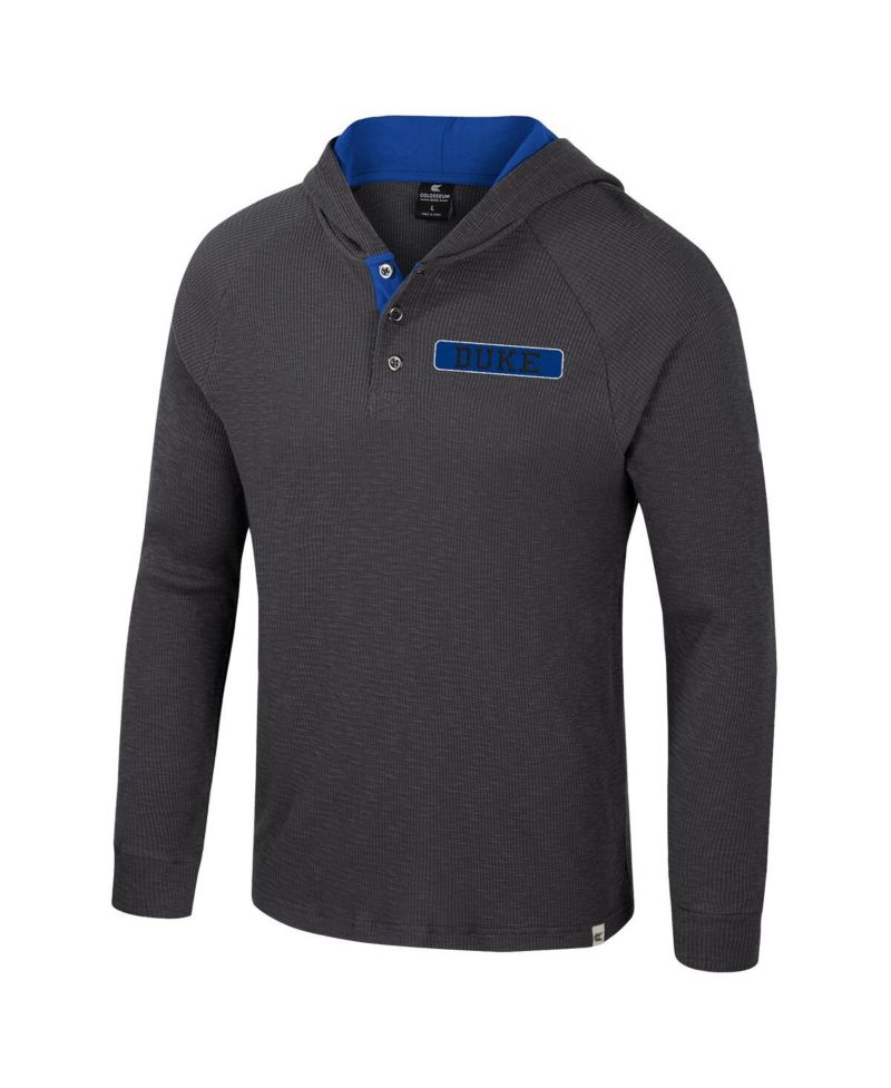 Men's Charcoal Duke Blue Devils DuJour Raglan Long Sleeve Henley Hoodie T-Shirt