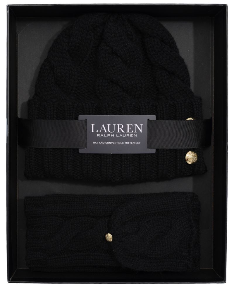 Cable Hat and Convertible Mitten Gift Set