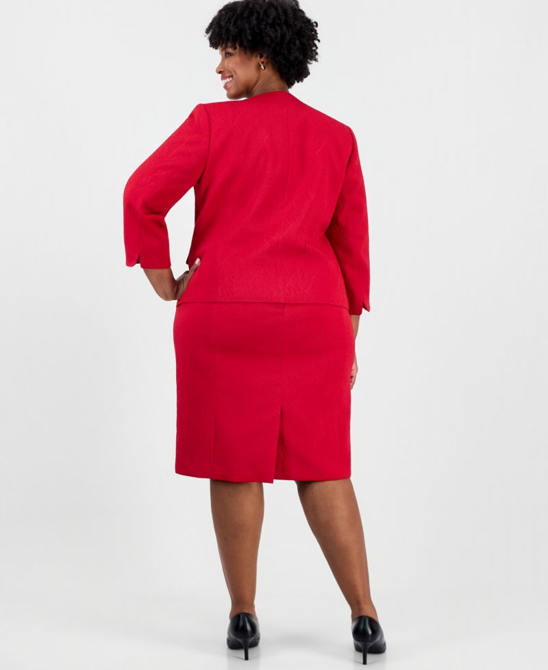 Plus Size Jacquard Cardigan and Empire-Seamed Dress, 2-Piece Set