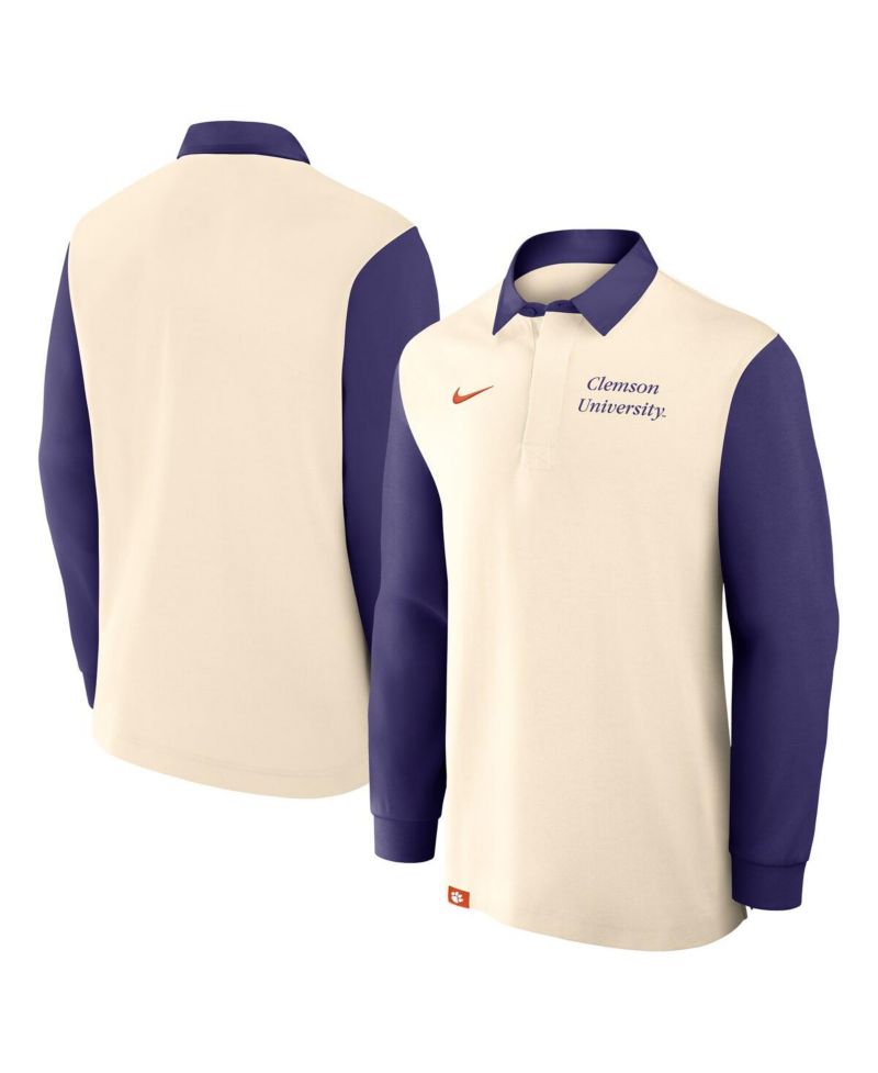 Men's Tan/Purple Clemson Tigers Rugby Long Sleeve Shirt