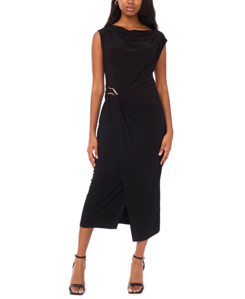 Women's Sleeveless Boat Neck Pont&eacute;-Knot Wrap Midi Dress