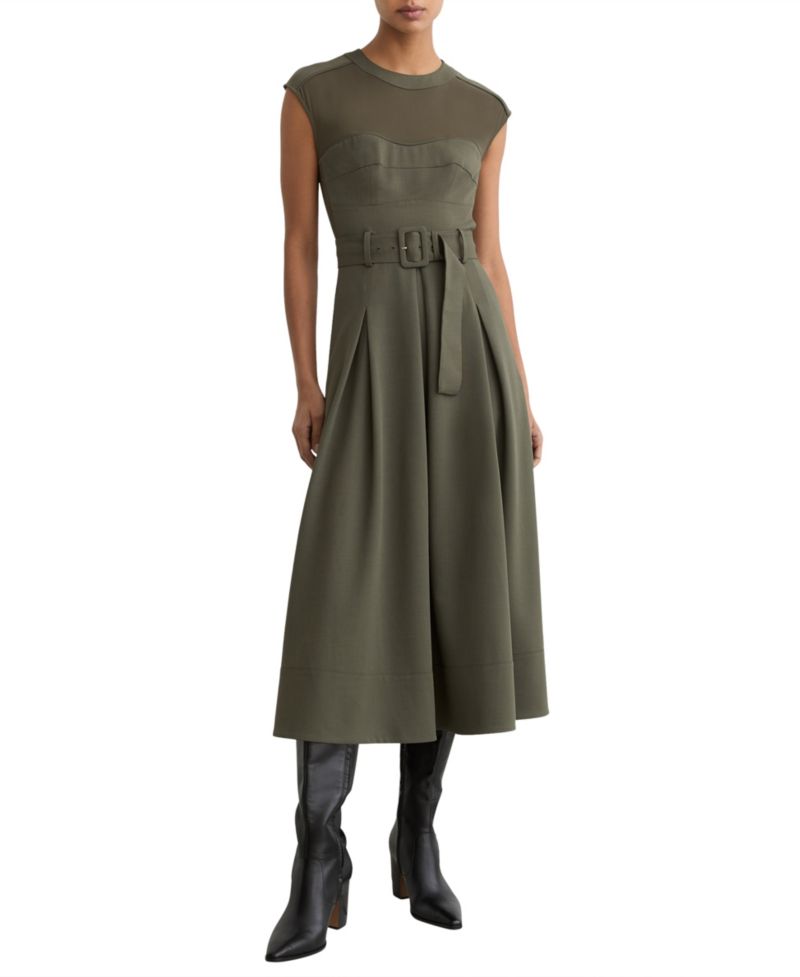 Petite Ava Fit & Flare Belted Pleated Dress