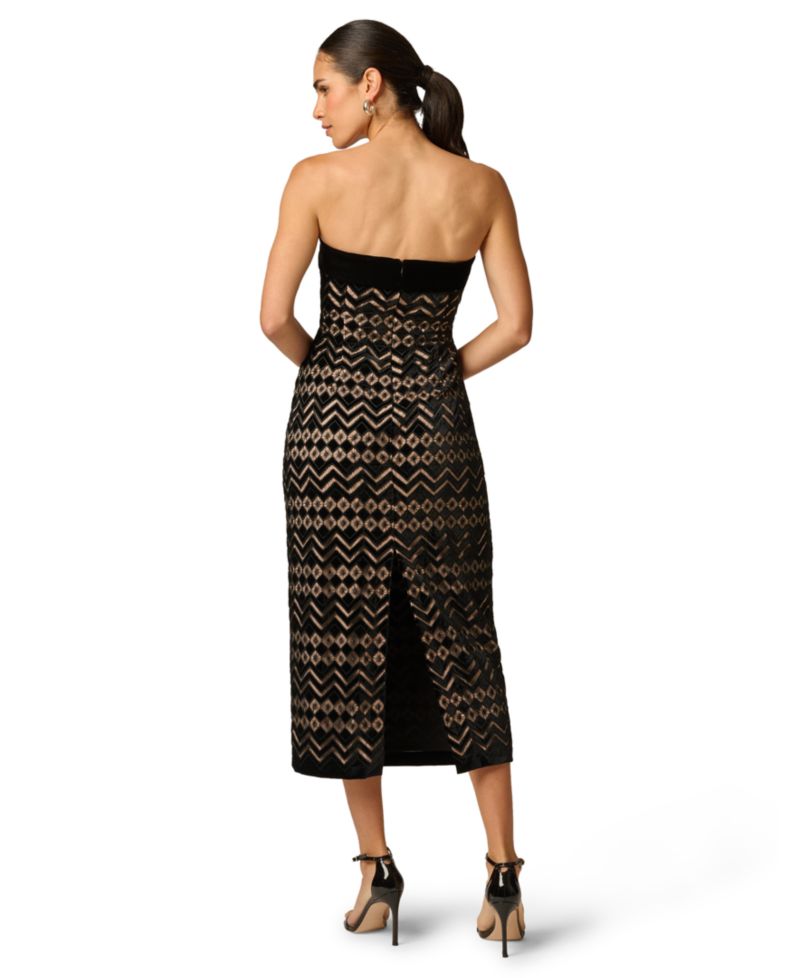 Women's Geometric Velvet Strapless Midi Dress