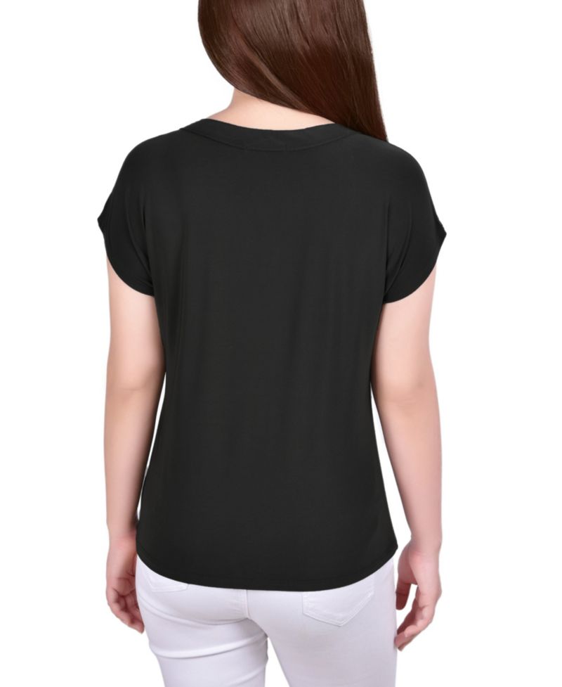Petite Grommet Neck Knit Short Extended Sleeve Top