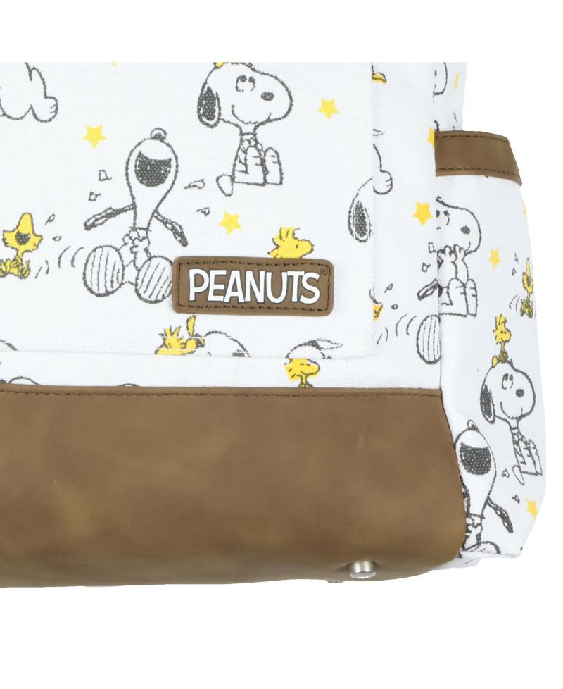 Convertible Totepack Snoopy and Woodstock Backpack with Carrying Handles and Shoulder Strap Faux Leather Bottom Bag 16"