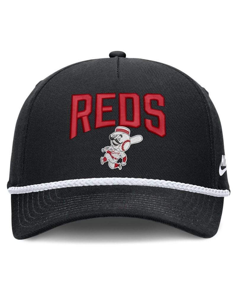 Men's Black Cincinnati Reds Cooperstown Rise Adjustable Hat