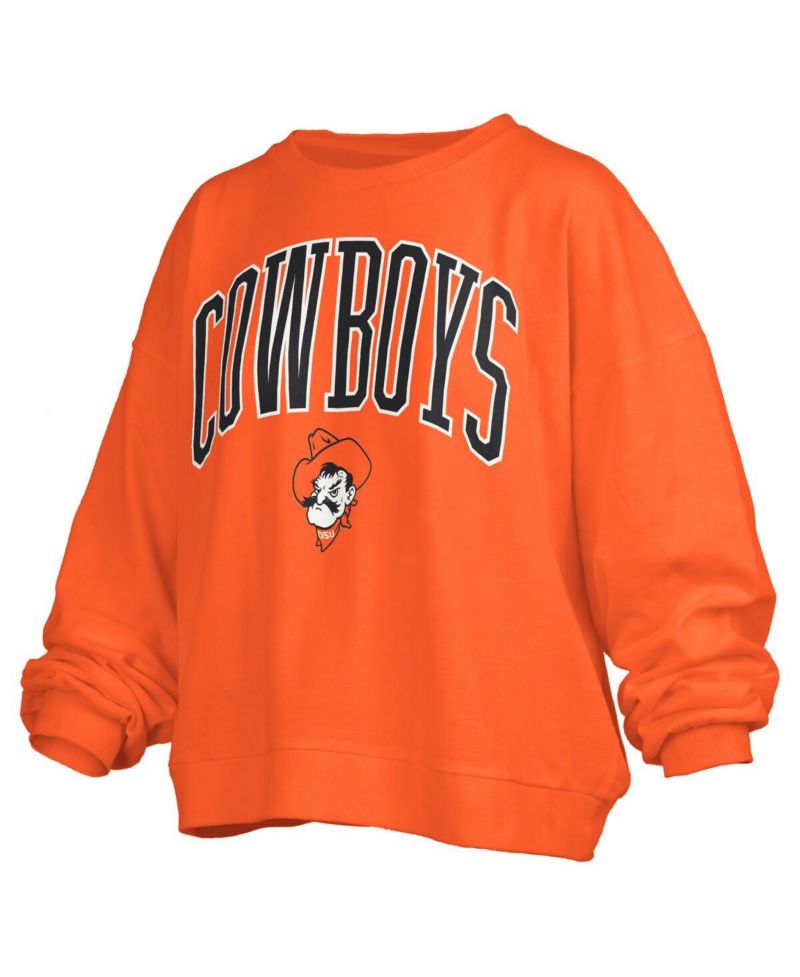 Women's Orange Oklahoma State Cowboys Janise Arch Over Logo Waist Length Oversized Pullover Sweatshirt