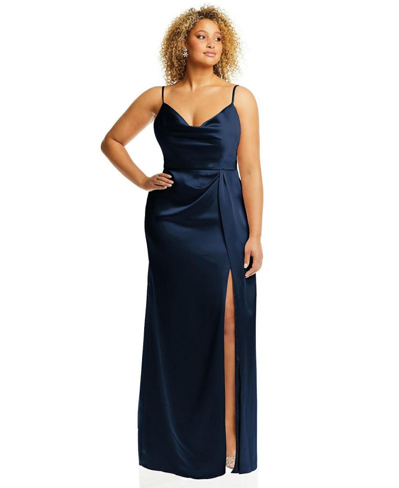Women's Cowl-Neck Draped Wrap Maxi Dress with Front Slit
