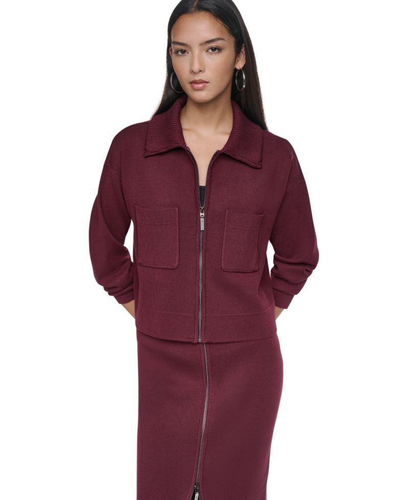 Women's Zip-Up Collared Sweater Jacket