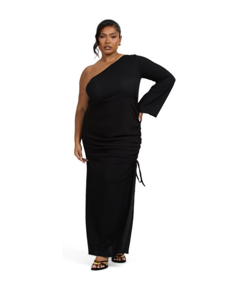 Women's One Shoulder Flare Sleeve Maxi Dress