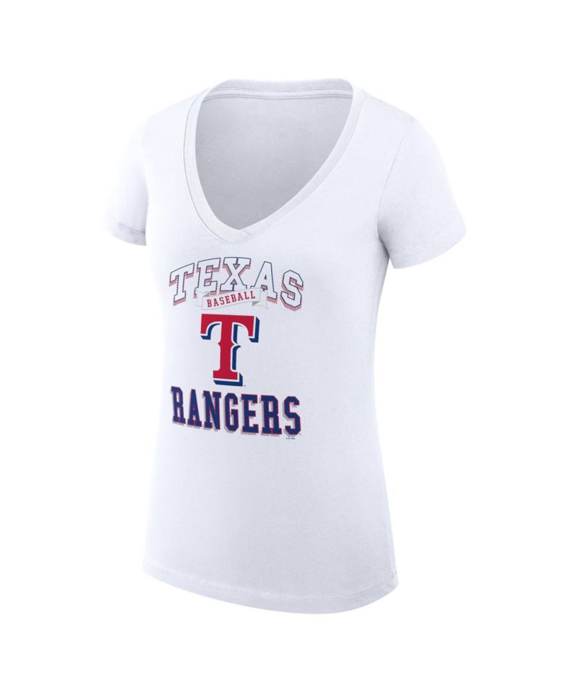 Women's White Texas Rangers Super-Slim Fit Lightweight Team Logo Graphic V-Neck T-Shirt