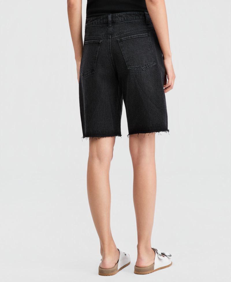 Petite High Rise Raw-Hem Denim Jorts