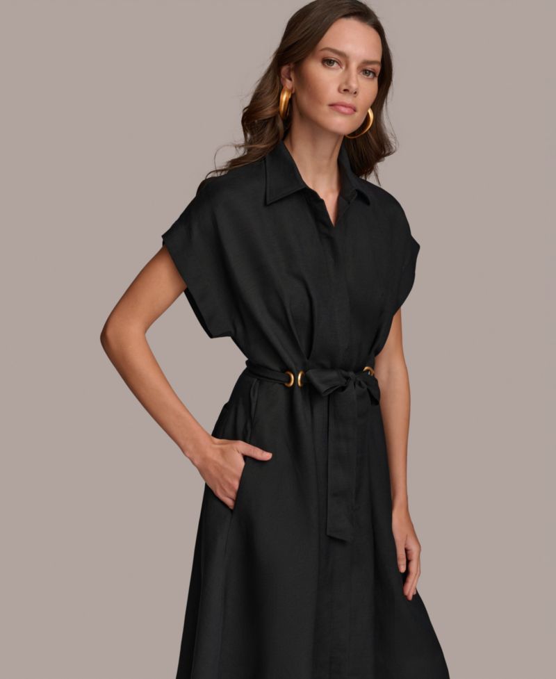 Women's Grommet-Trim Belted Midi Dress